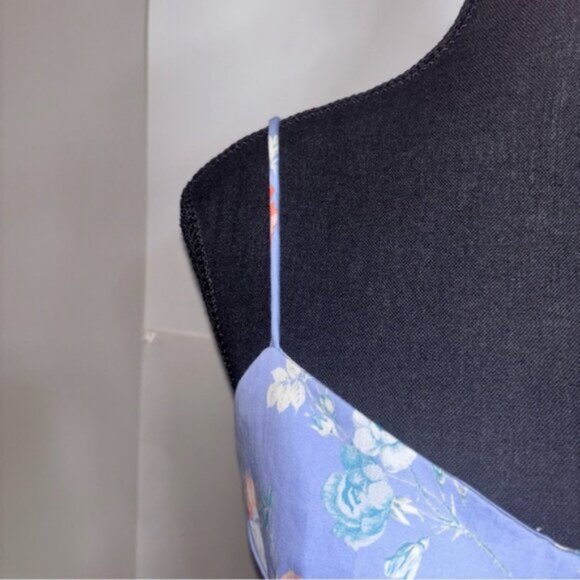 Zara Top Medium Blue Floral Ruched Back Crop Bustier Spaghetti Hook Eye Closure - Picture 6 of 13